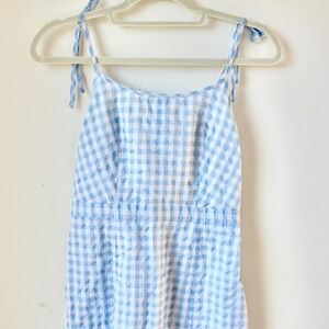Madewell Tie Strap Gingham Dress in light blue and white